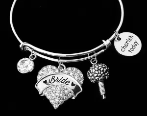Cherish Today Bride Expandable Charm Bracelet Adjustable Wire Bangle Wedding Shower Bridal Gift