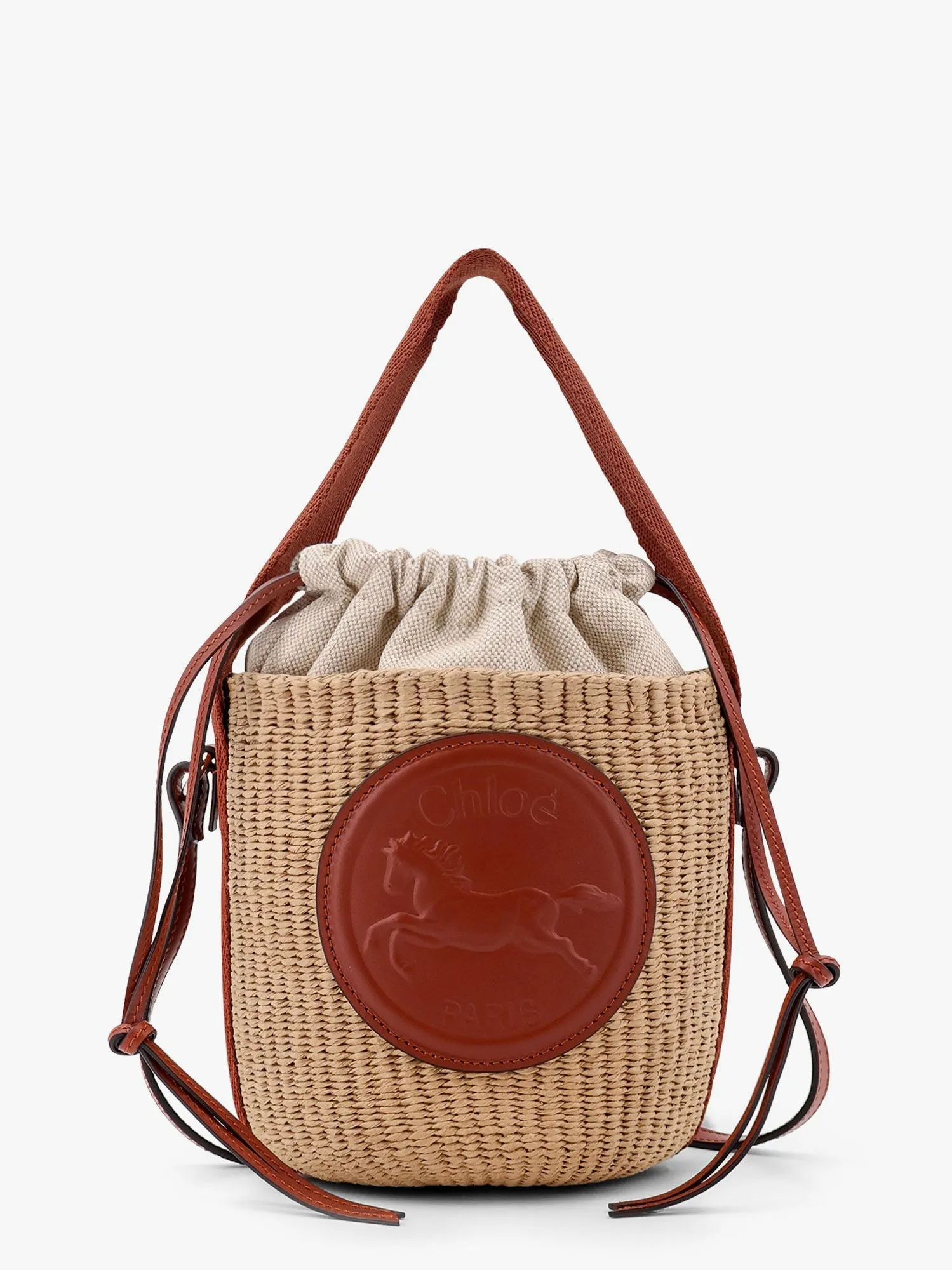Chloe' Horse Medal Rafia Bucket Bag