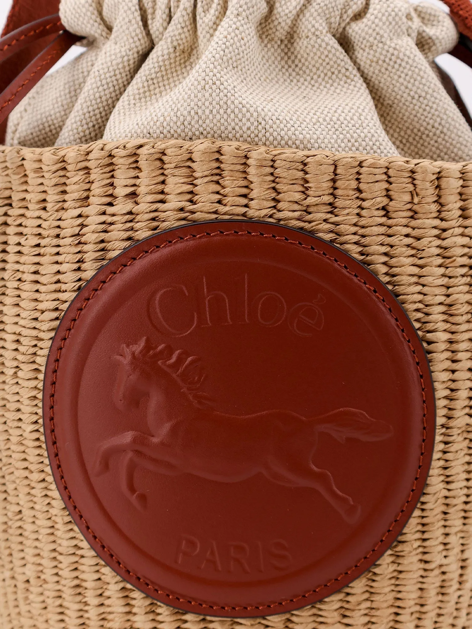 Chloe' Horse Medal Rafia Bucket Bag