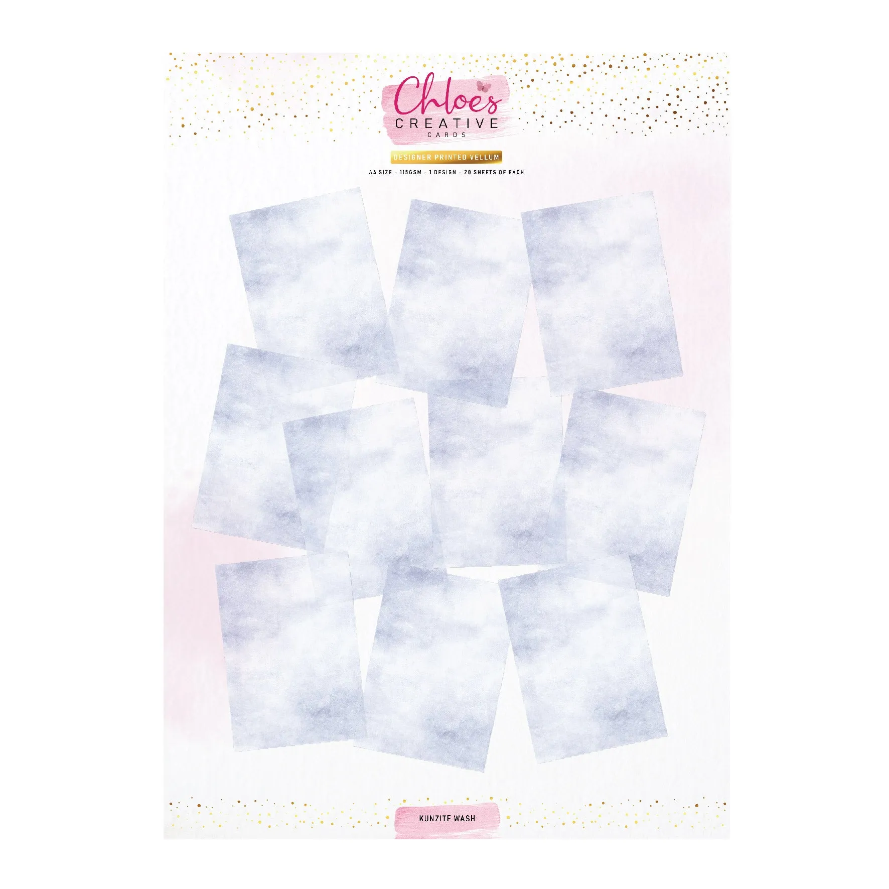 Chloes Creative Cards Designer Printed Vellum (A4) (20 Sheets) - Kunzite Wash