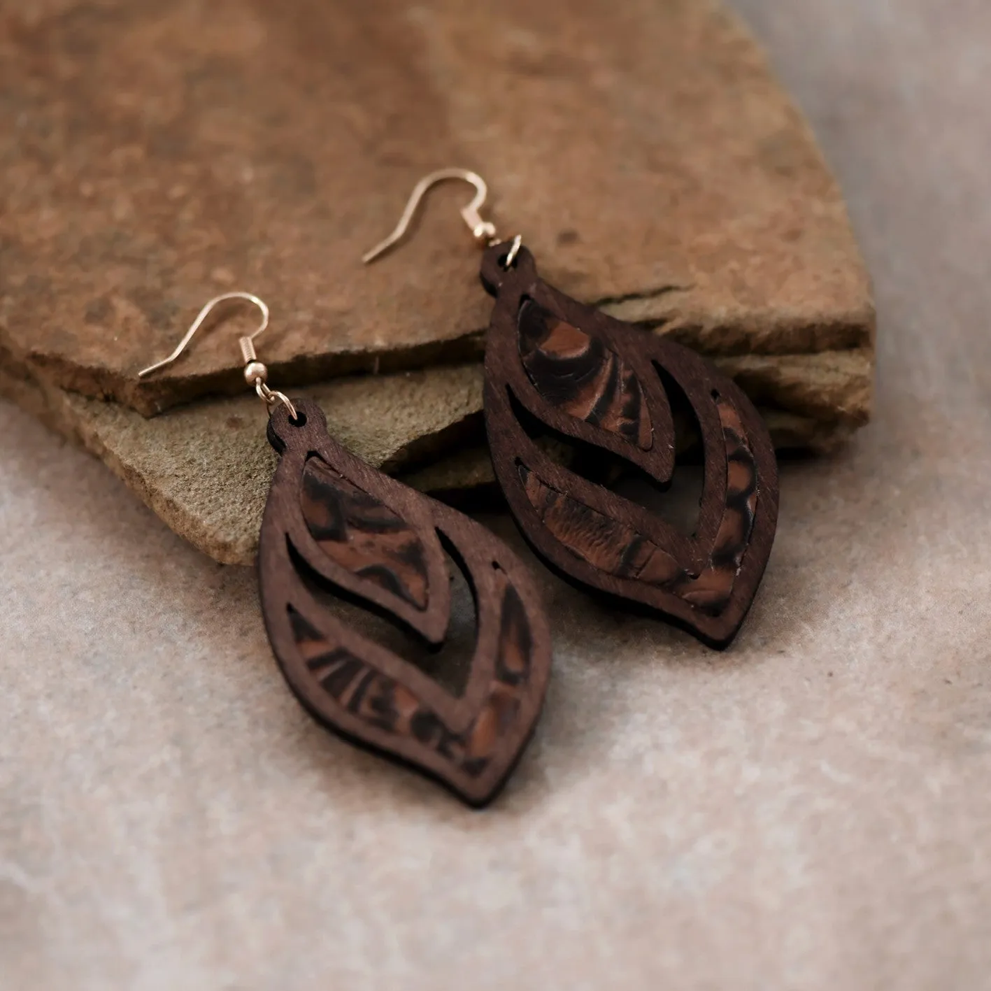 Chocolate Wooden Filigree Earring Set *