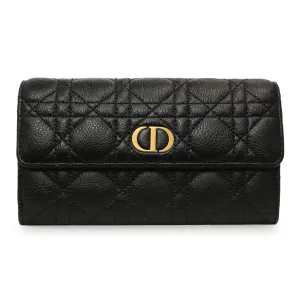 Christian Dior Black Supple Calfskin Cannage Caro Wallet
