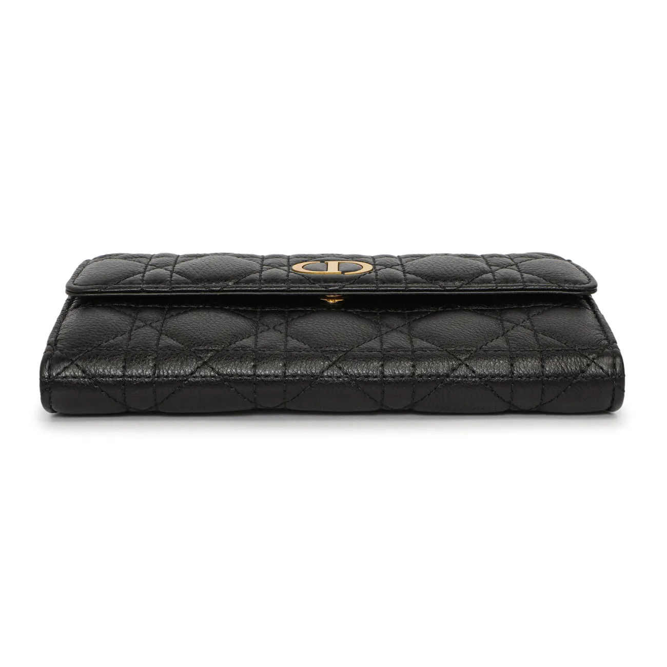 Christian Dior Black Supple Calfskin Cannage Caro Wallet