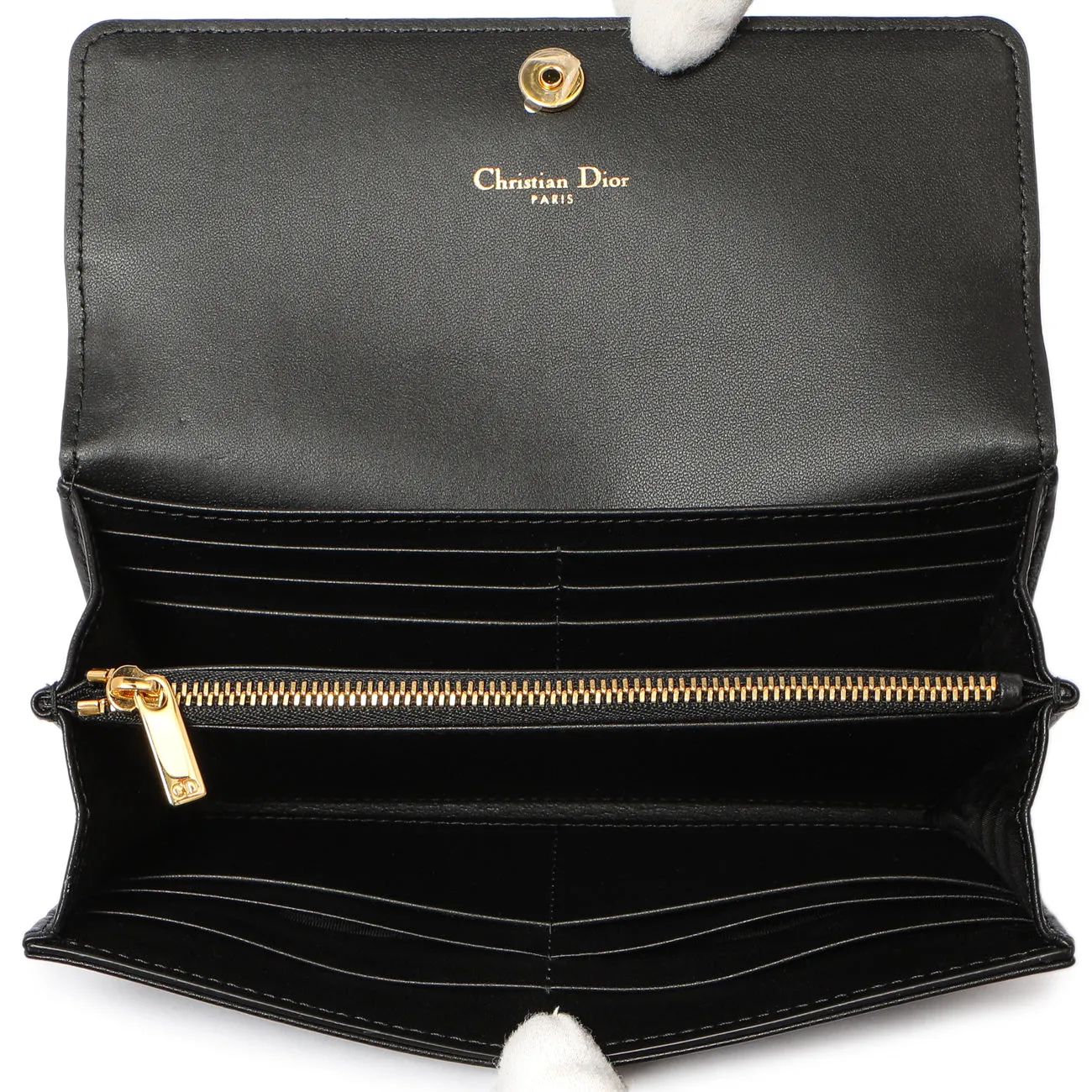 Christian Dior Black Supple Calfskin Cannage Caro Wallet