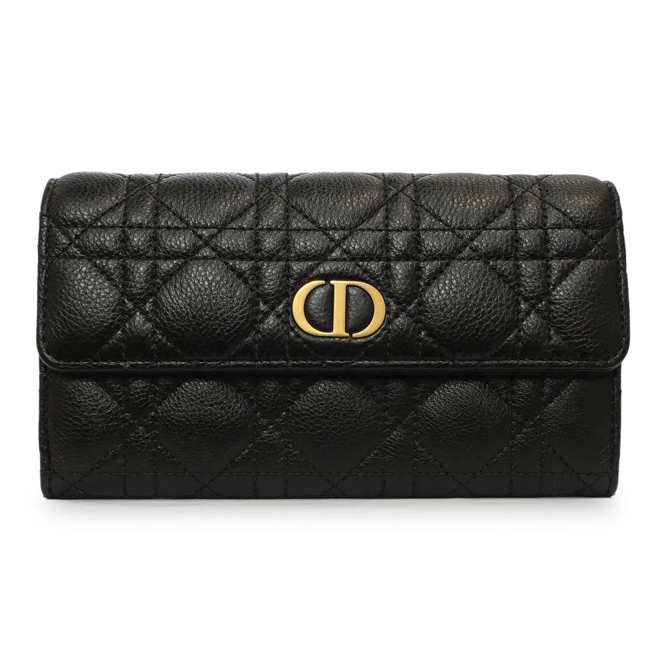 Christian Dior Black Supple Calfskin Cannage Caro Wallet