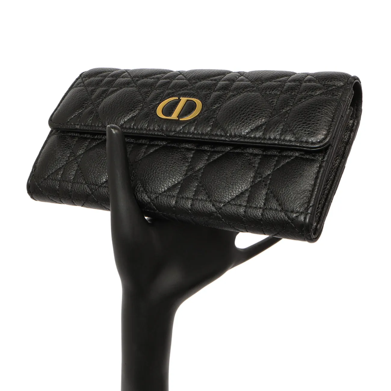 Christian Dior Black Supple Calfskin Cannage Caro Wallet