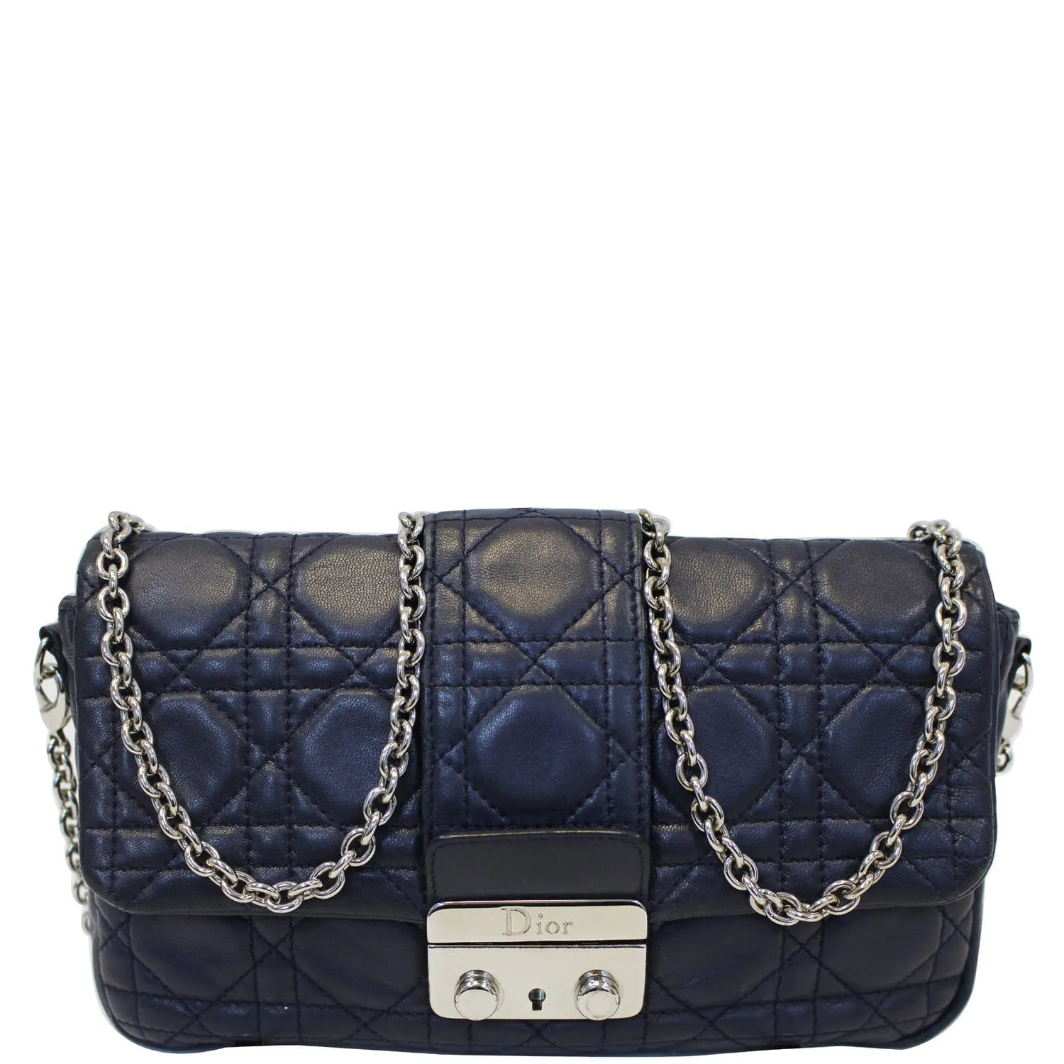 CHRISTIAN DIOR Miss Dior Cannage Quilted Leather Crossbody Bag Black