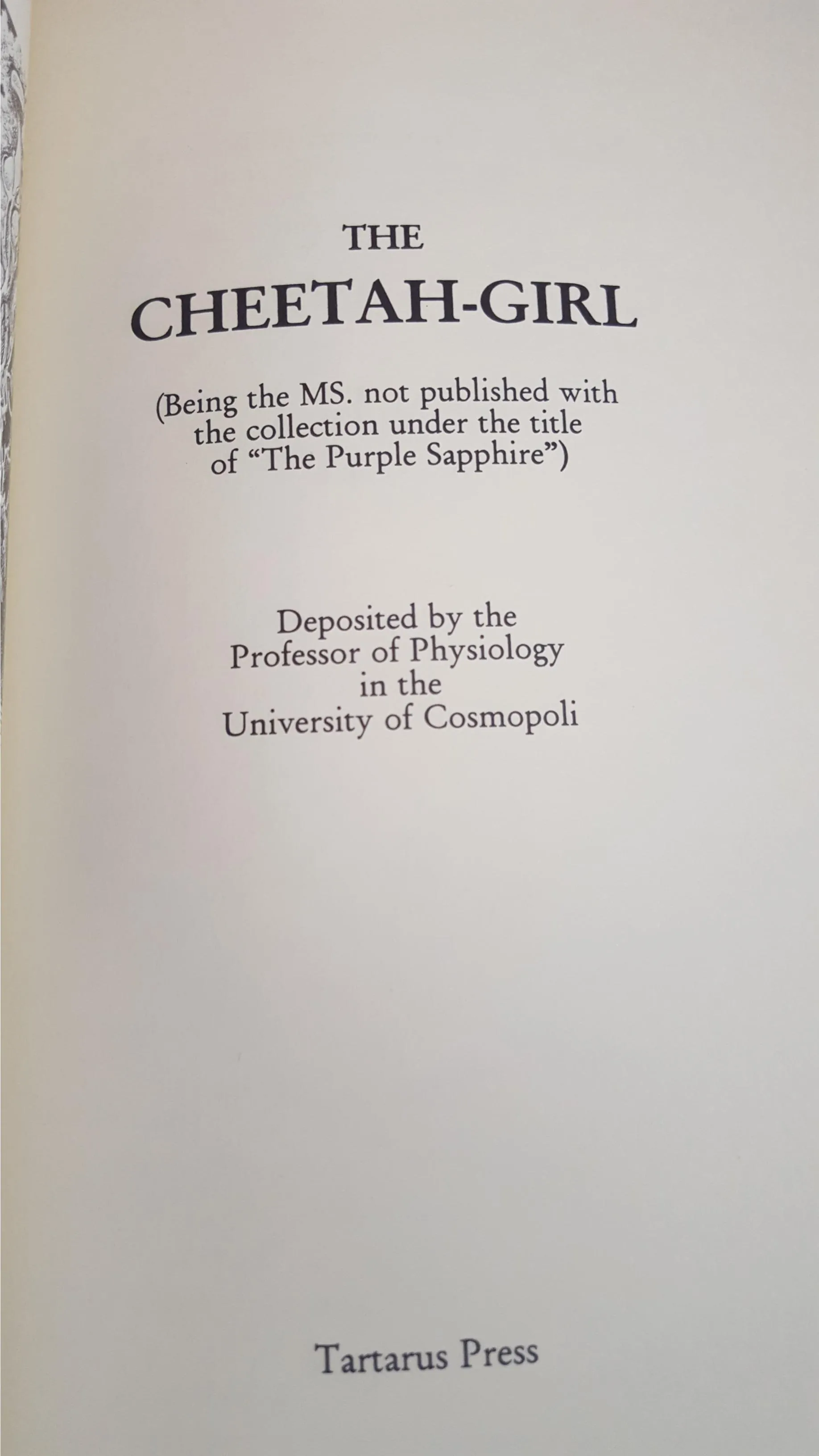 Christopher Blayre - The Cheetah-Girl, Tartarus Press, 1998, Limited