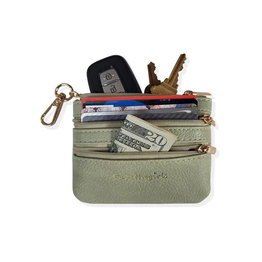 Clip and Go Crossbody Chain with Zippered Pouch in Grey and Purple