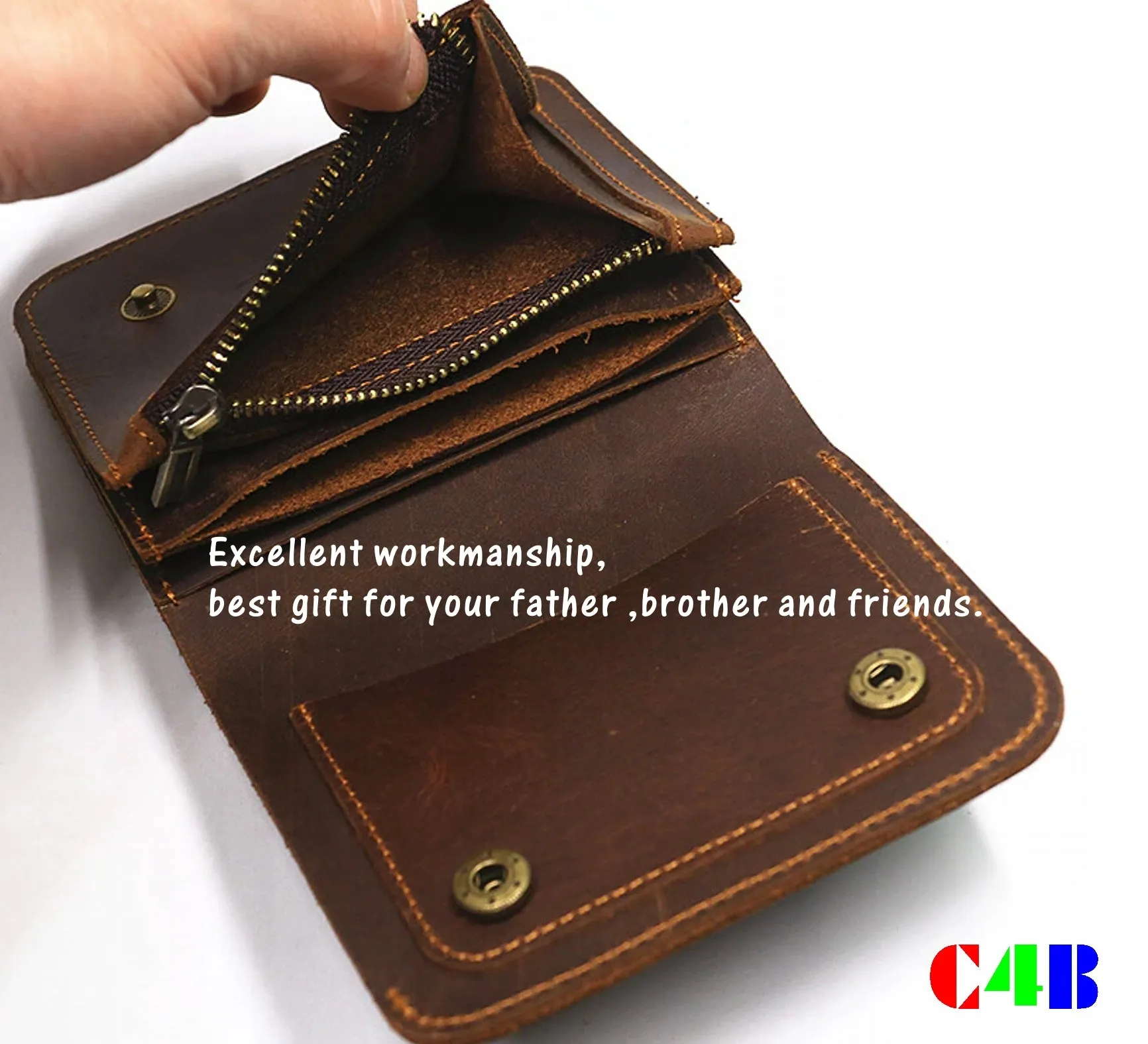 Cowhide Short Wallets For Men Zipper