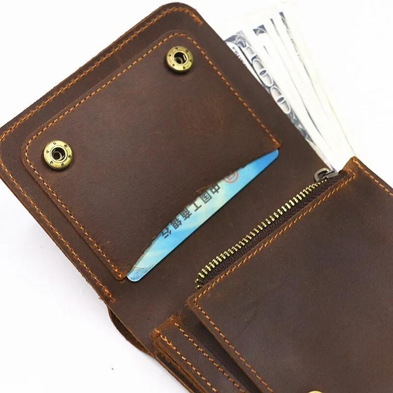 Cowhide Short Wallets For Men Zipper