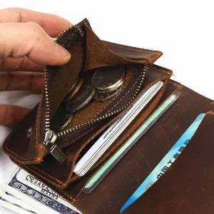 Cowhide Short Wallets For Men Zipper