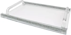 (D) Judaica Crystal Glass Tray for Serving with Inner Stones 16.5"x11.75" (White)