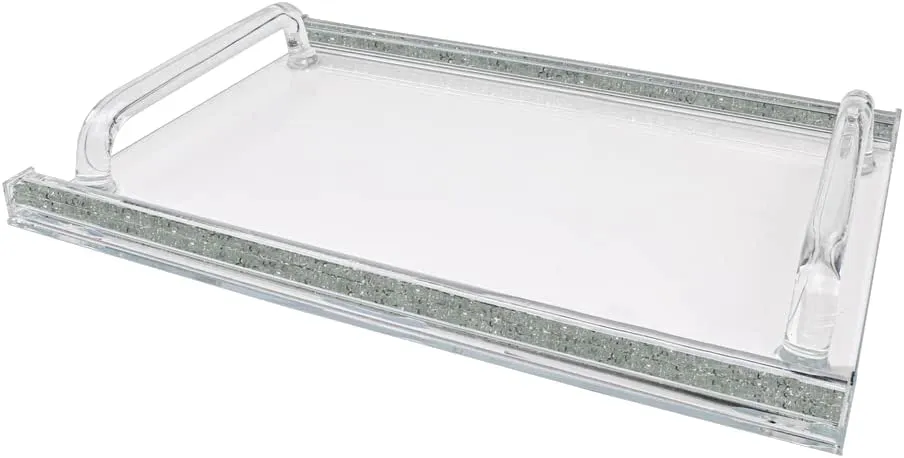 (D) Judaica Crystal Glass Tray for Serving with Inner Stones 16.5"x11.75" (White)