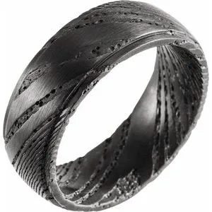 Damascus Steel Flat Black  Patterned Band Size 11