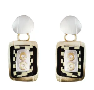 Dangling Rectangle Earrings Tapestry of Sterling and Brass