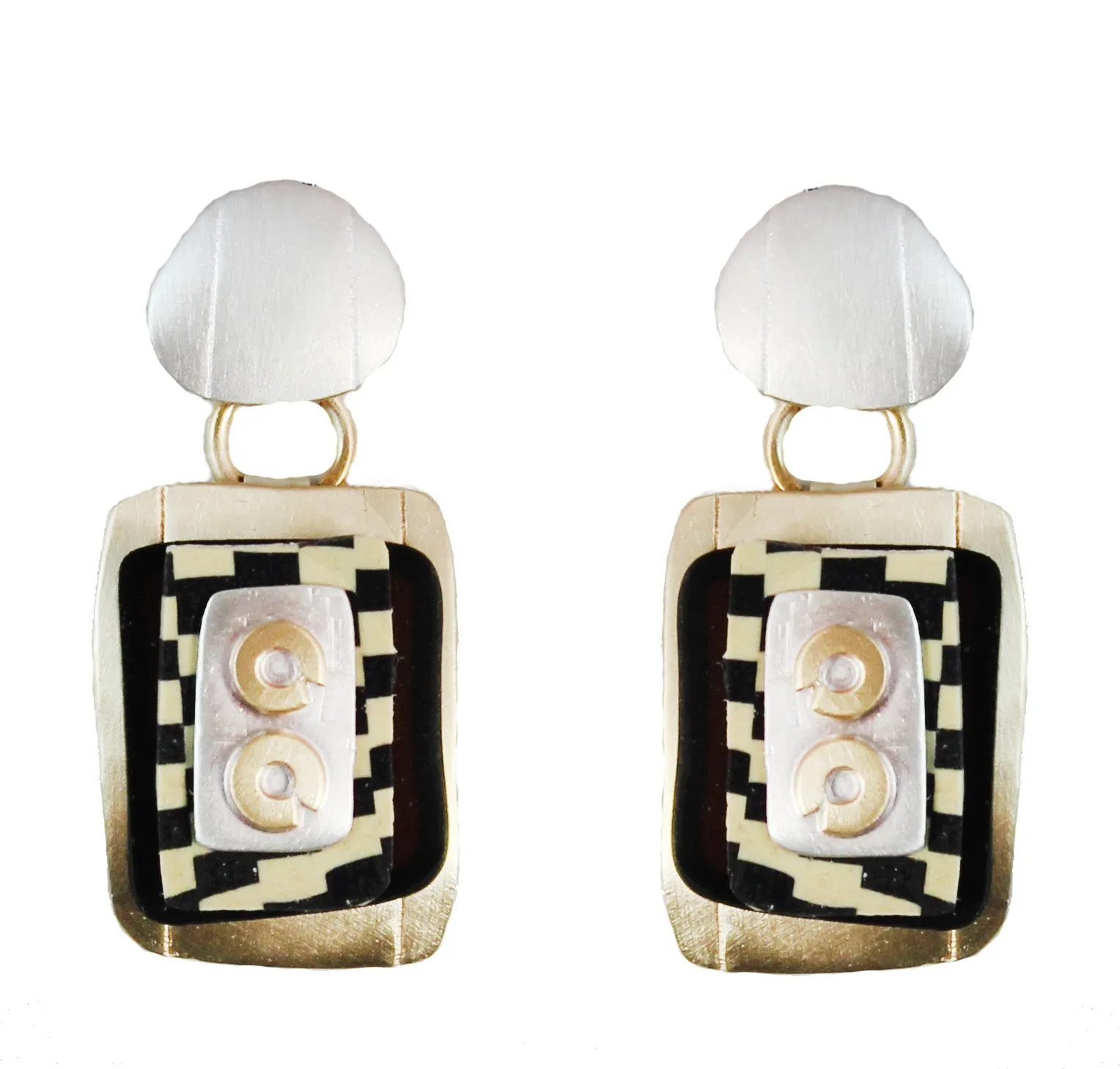Dangling Rectangle Earrings Tapestry of Sterling and Brass