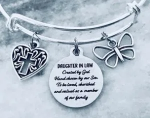 Daughter In Law Butterfly Adjustable Bracelet Expandable Charm Bracelet Silver Bangle Meaningful Gift