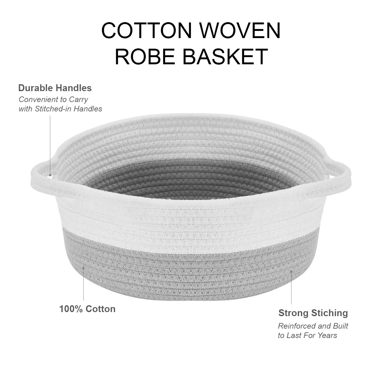 Decomomo Cotton Woven Rope Basket - Round Small (1 Pack)