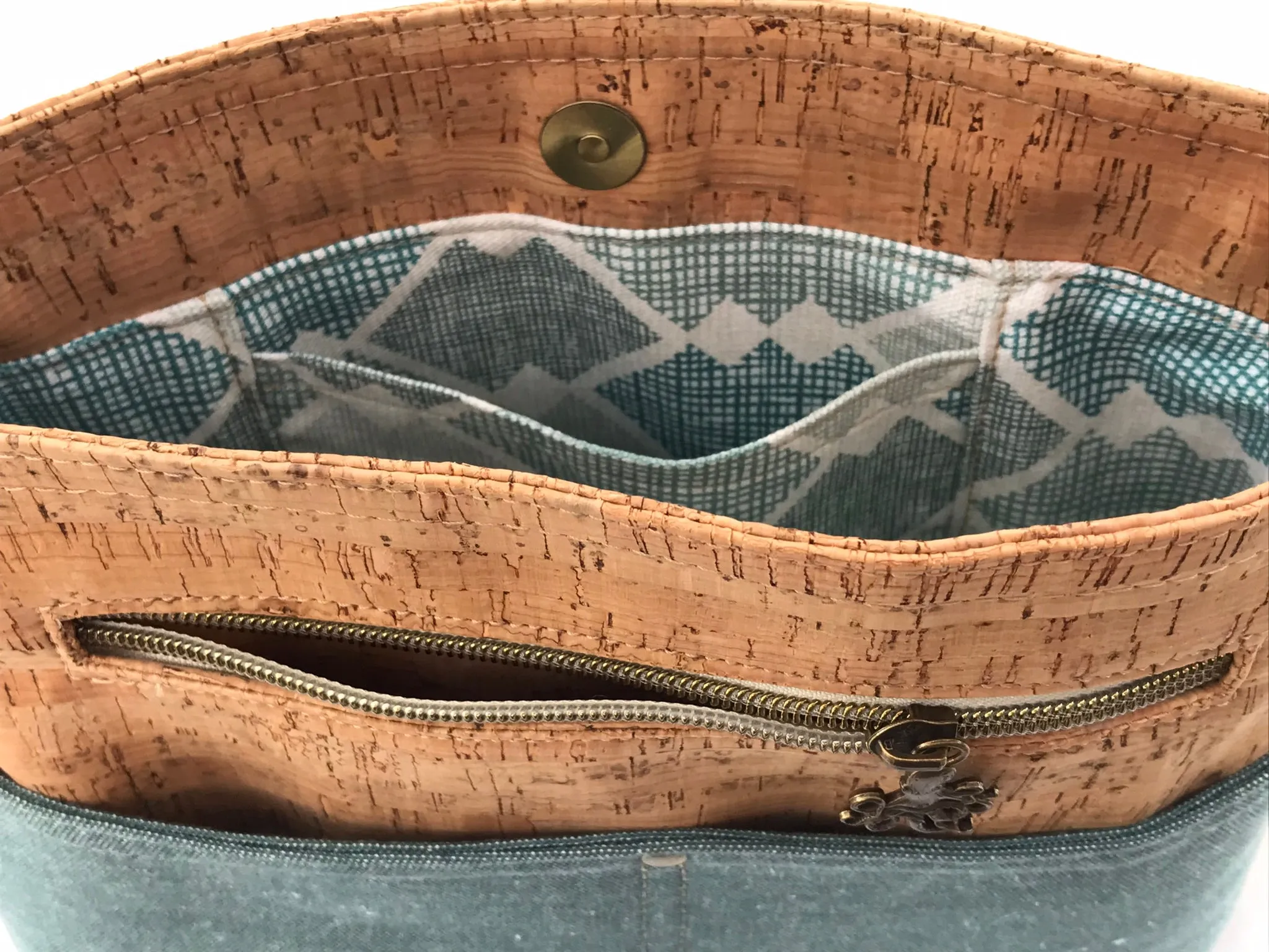 Deep Water Teal and Cork Crossbody with Octopus Zipper