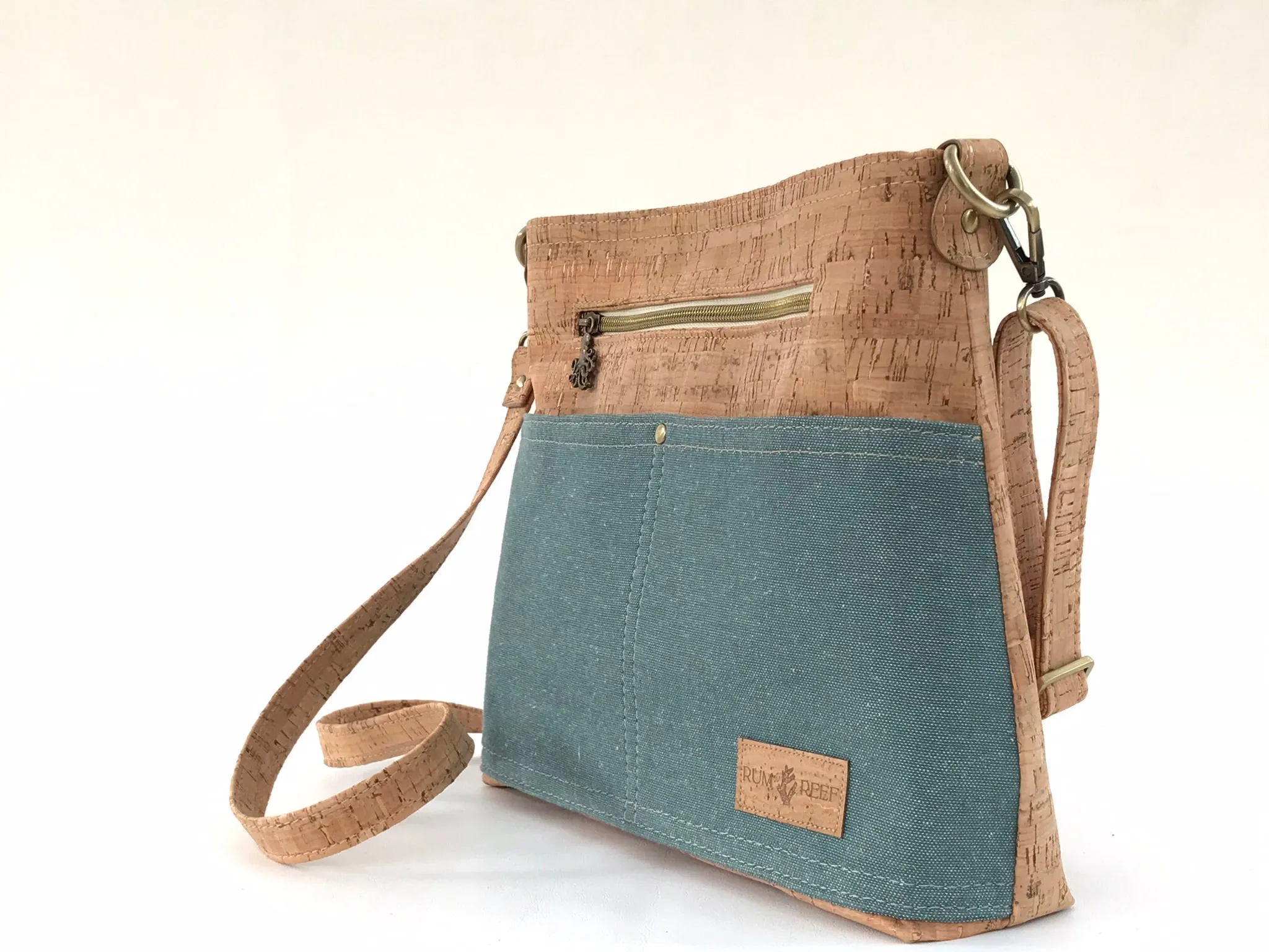Deep Water Teal and Cork Crossbody with Octopus Zipper