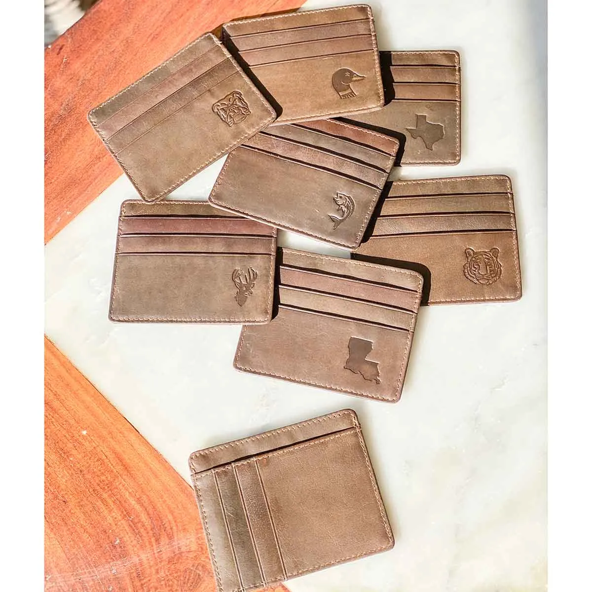 Deer Leather Embossed Slim Wallet
