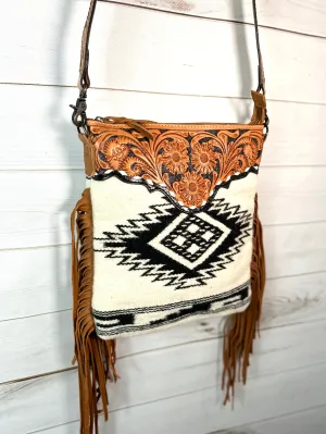 Diamond Aztec Cream and Black Wool Crossbody Bag