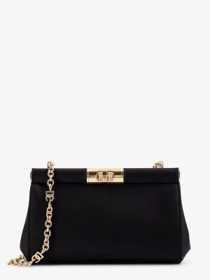 Dolce E Gabbana Satin Shoulder Bag With Engraved Logo
