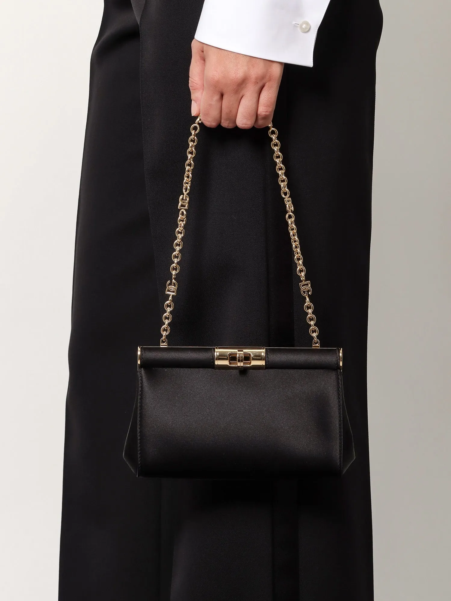 Dolce E Gabbana Satin Shoulder Bag With Engraved Logo