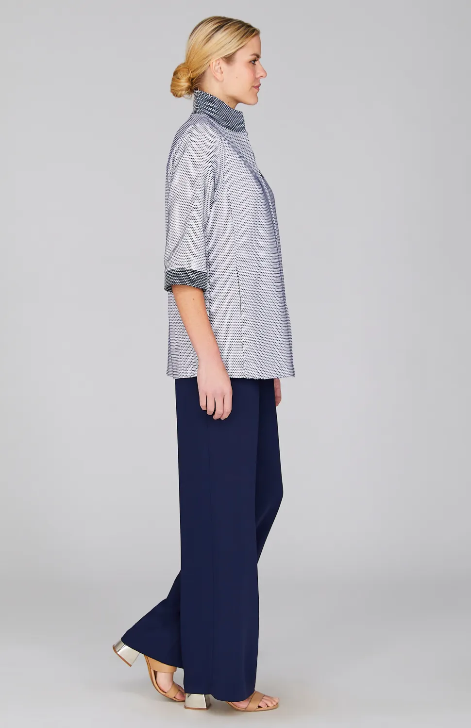 Dotted Stretch High Neck Zip Jacket