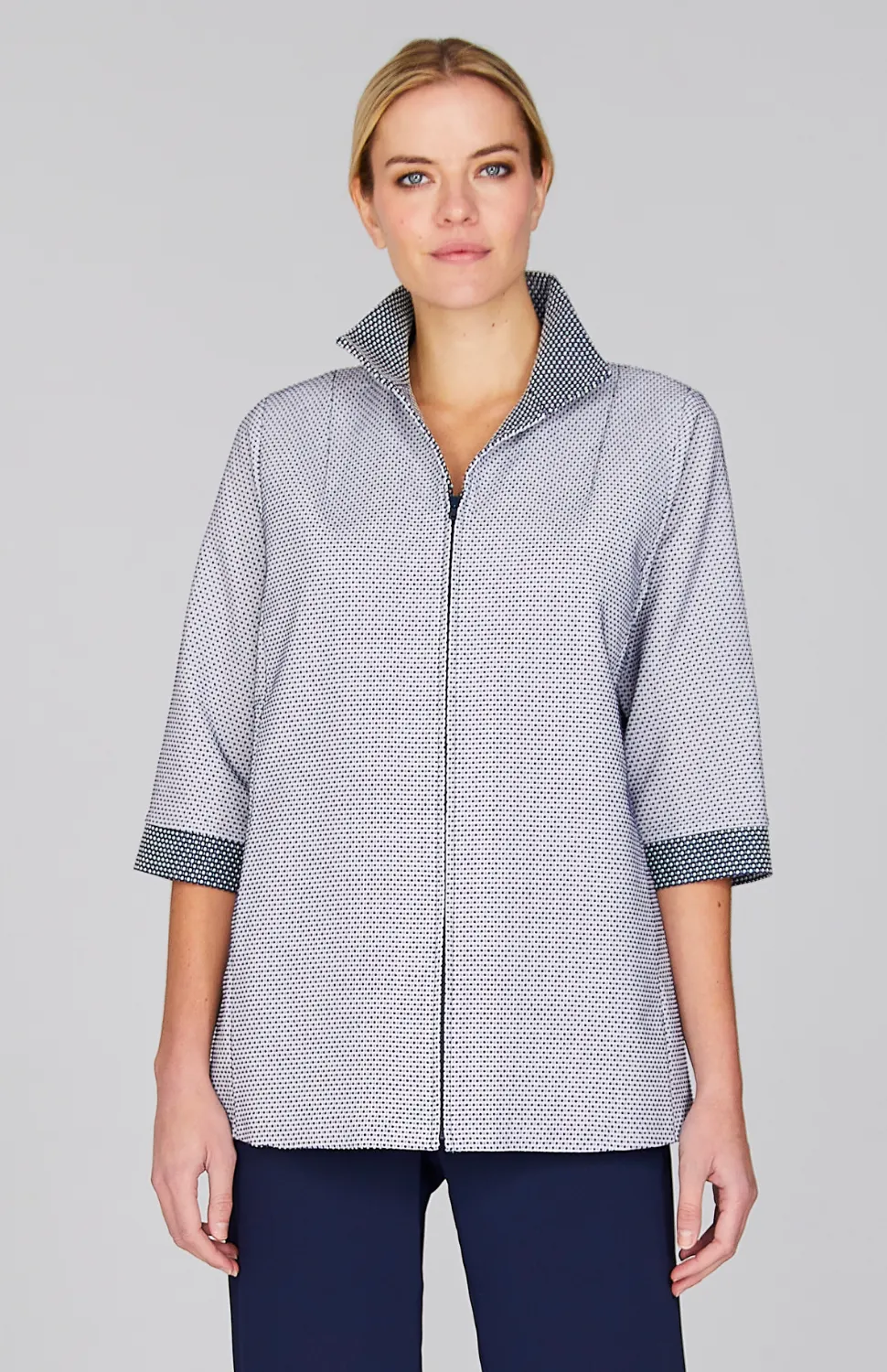 Dotted Stretch High Neck Zip Jacket