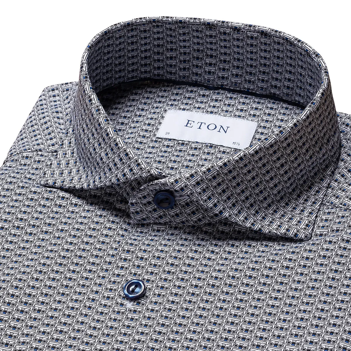 Eton - Slim Fit Patterned Shirt in Navy/Grey