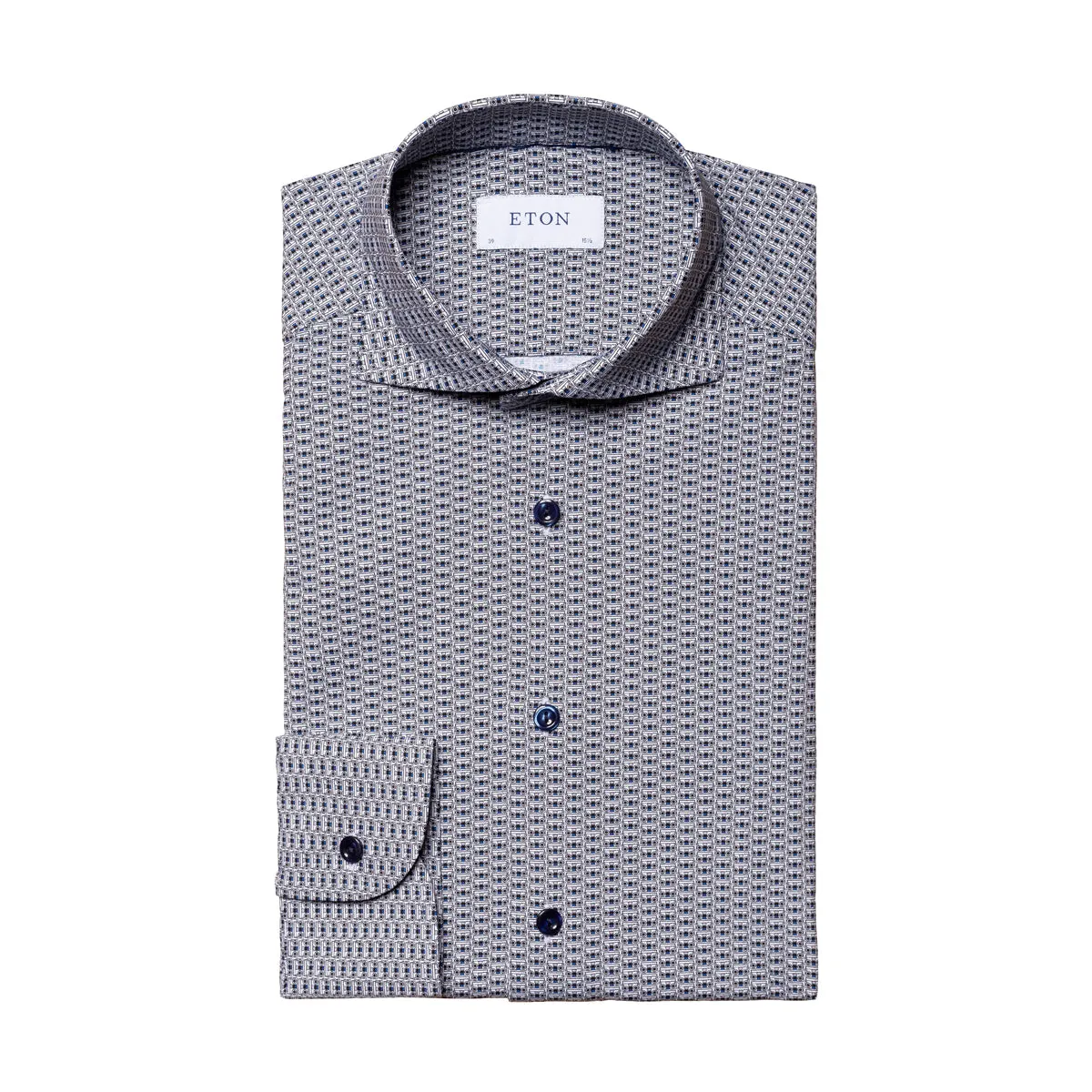 Eton - Slim Fit Patterned Shirt in Navy/Grey