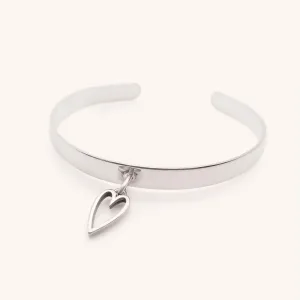 Expandable Open Heart Bangle, Silver