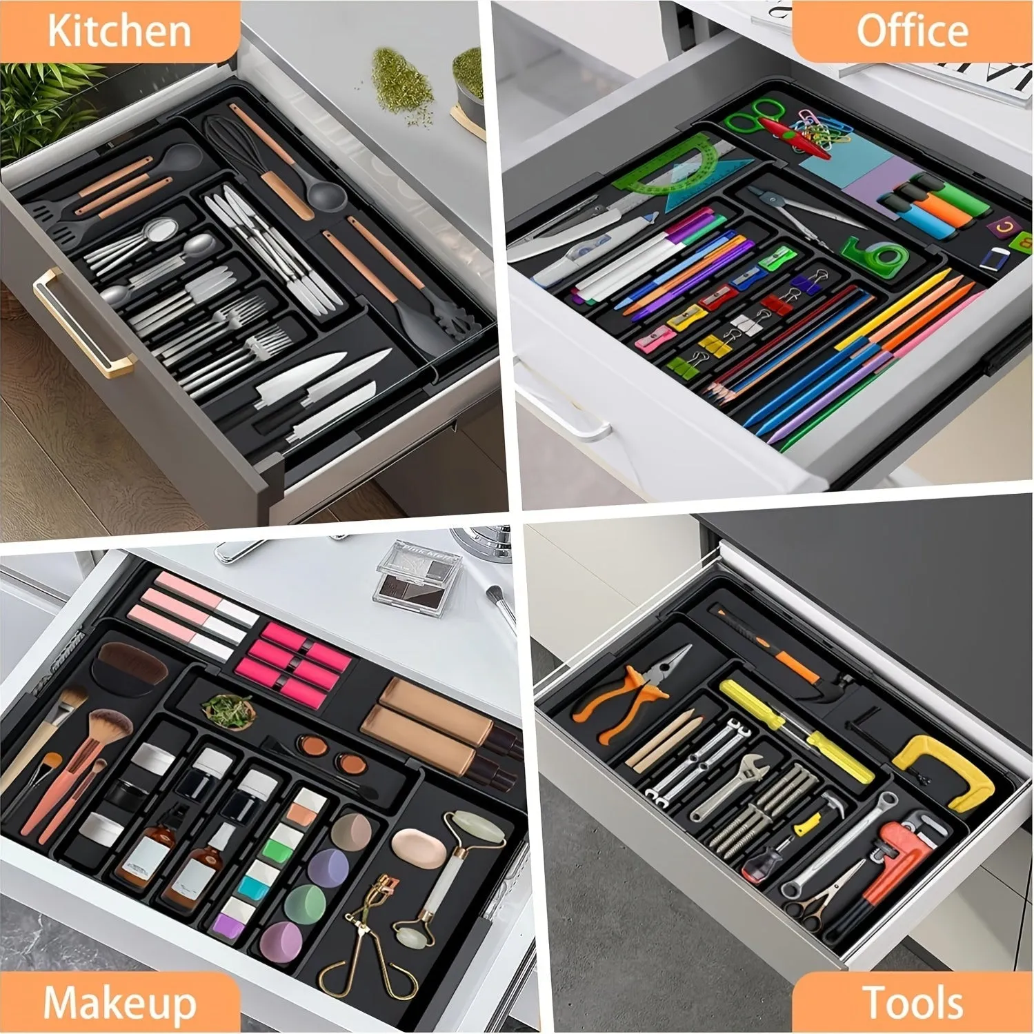 Expandable Silverware Organizer Tray - Adjustable Flatware Storage for
