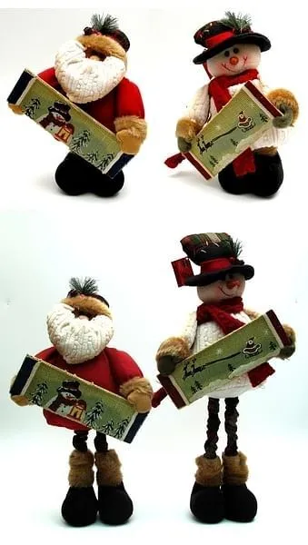 Fabric Burlap Stuffed Santa or Snowman with Expandable Legs