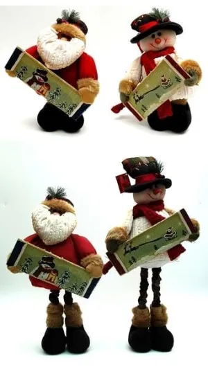 Fabric Burlap Stuffed Santa or Snowman with Expandable Legs