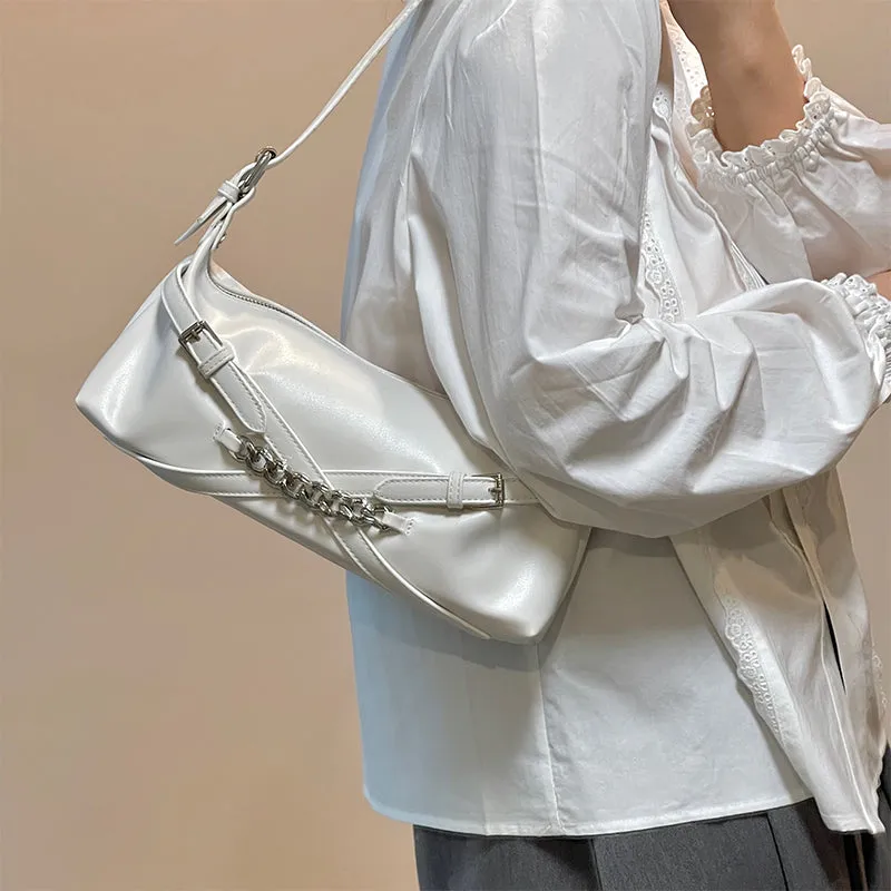 Felia Faux Leather Double Buckle Cuban Chain Handbag