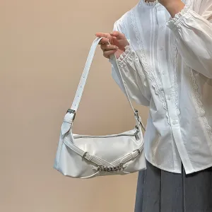 Felia Faux Leather Double Buckle Cuban Chain Handbag