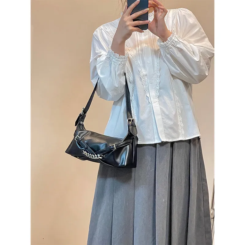 Felia Faux Leather Double Buckle Cuban Chain Handbag