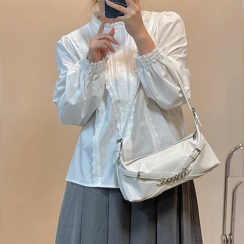Felia Faux Leather Double Buckle Cuban Chain Handbag