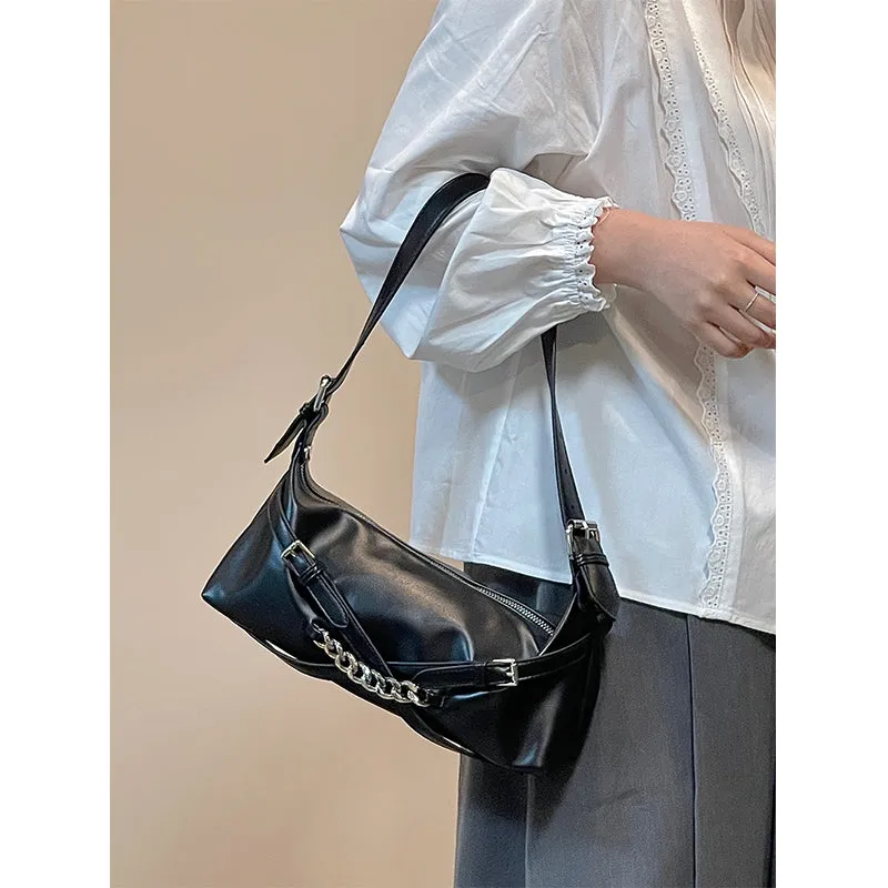Felia Faux Leather Double Buckle Cuban Chain Handbag