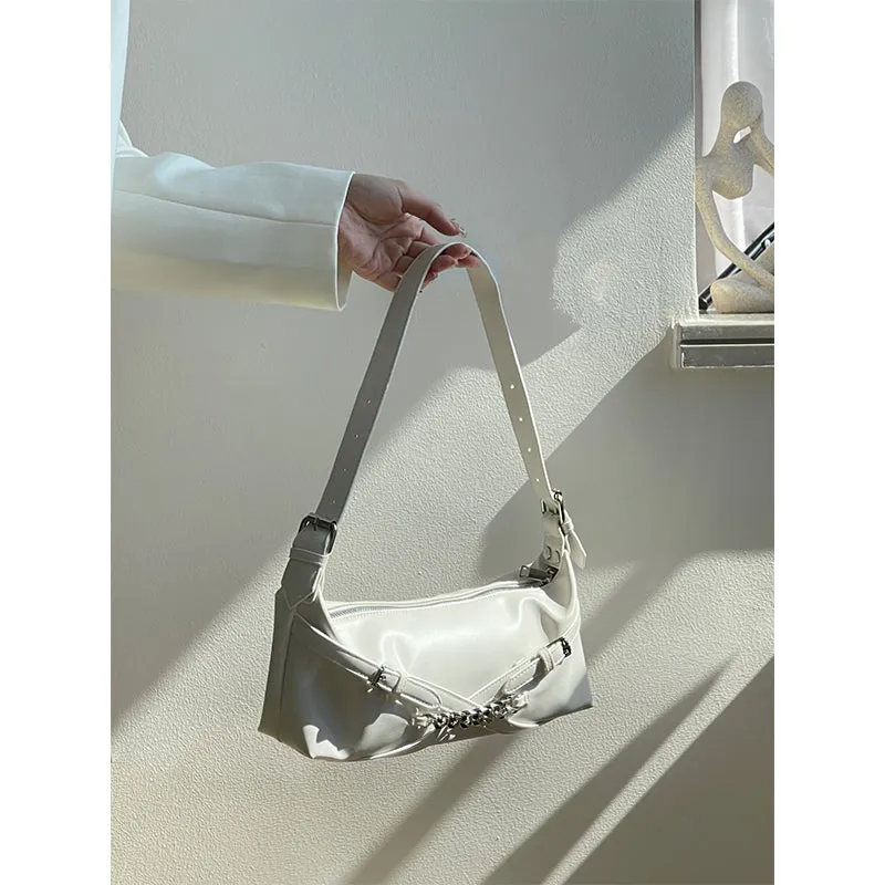 Felia Faux Leather Double Buckle Cuban Chain Handbag