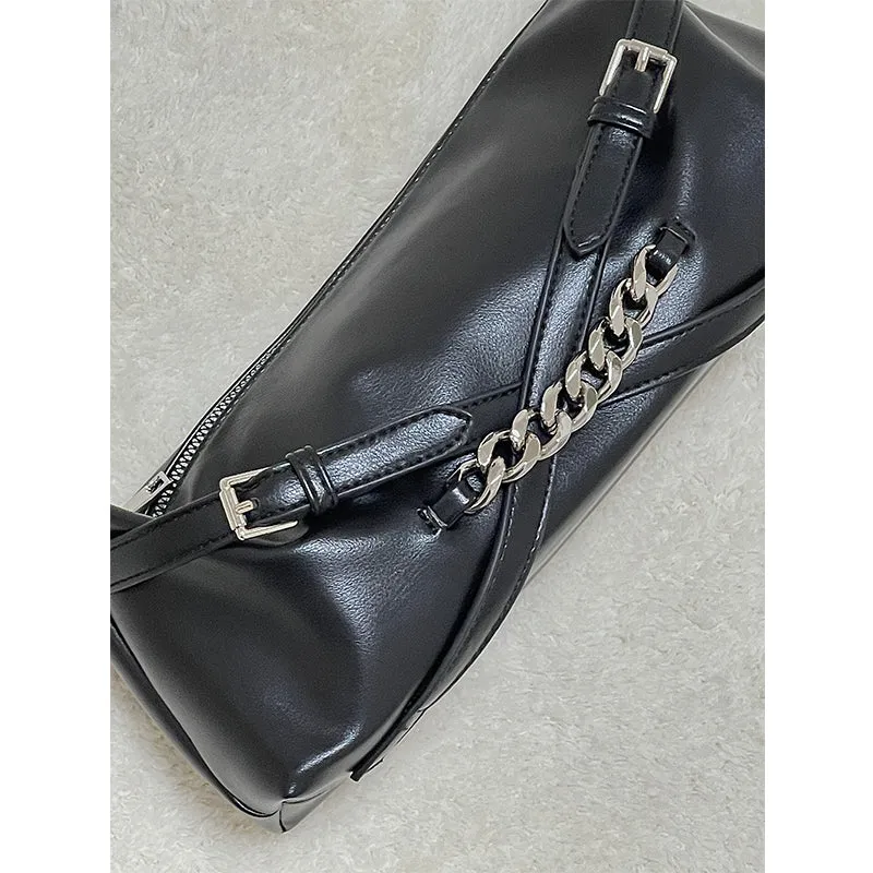 Felia Faux Leather Double Buckle Cuban Chain Handbag