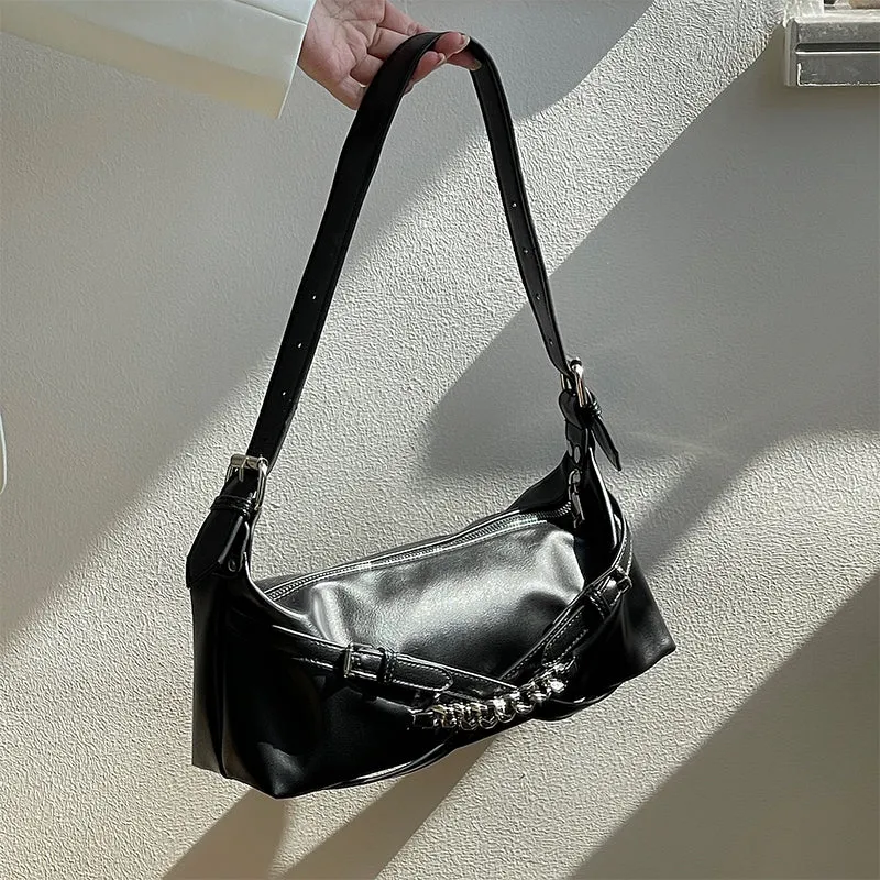 Felia Faux Leather Double Buckle Cuban Chain Handbag