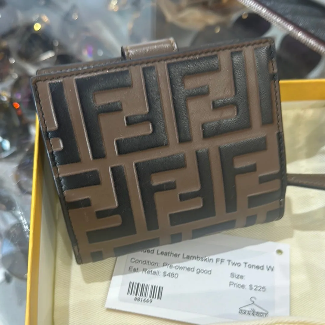 FENDI Folded Leather Lambskin FF Two Toned Wallet