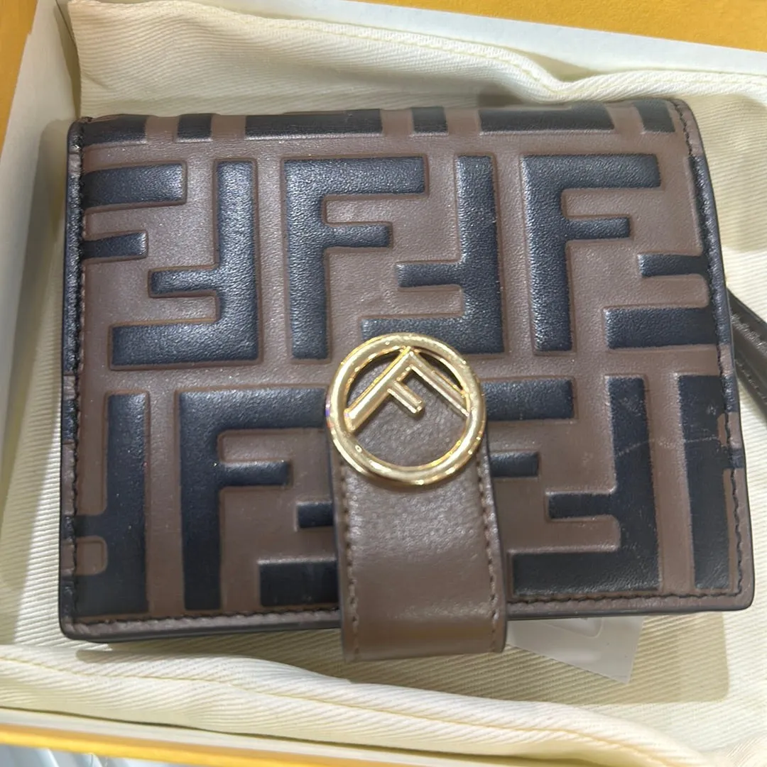 FENDI Folded Leather Lambskin FF Two Toned Wallet