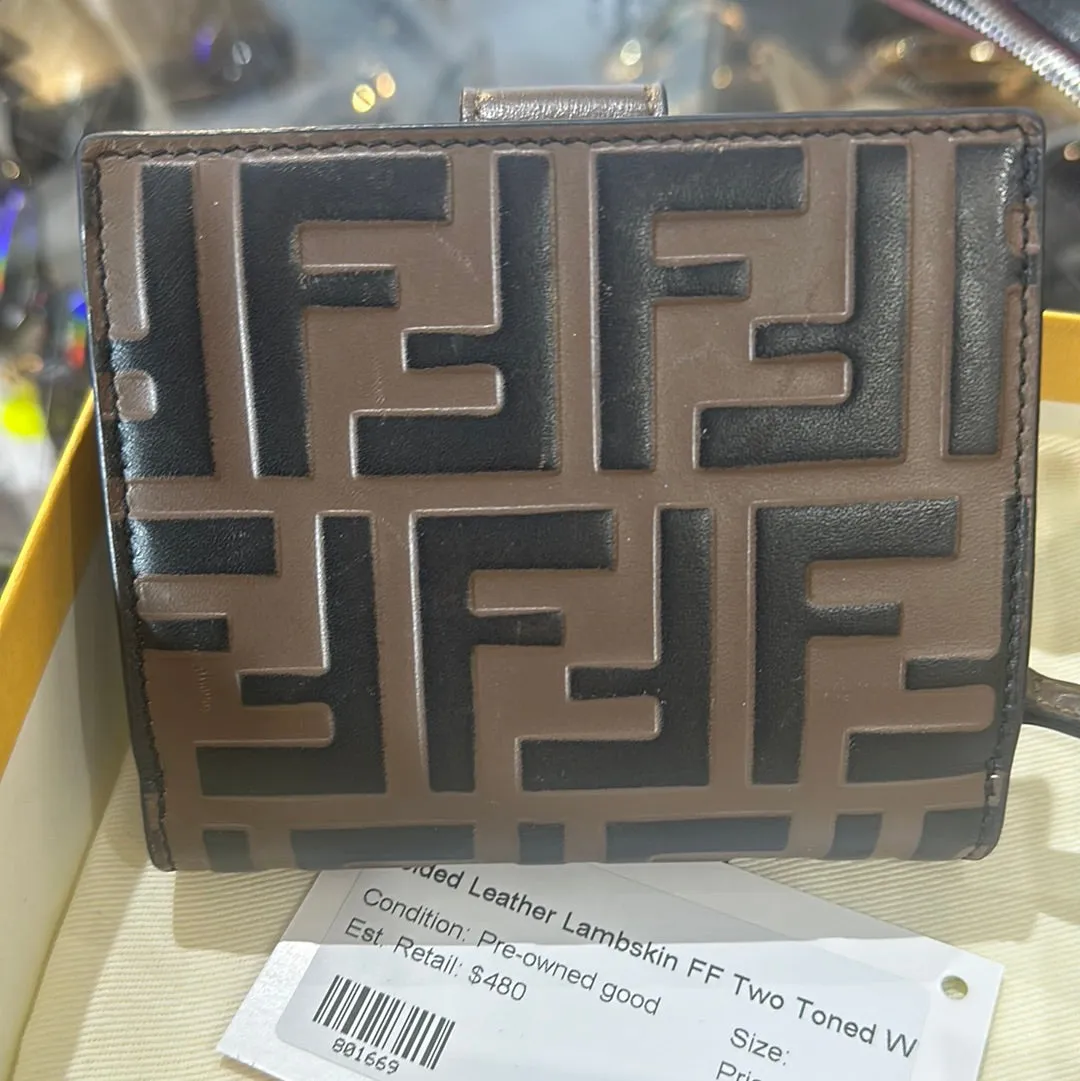 FENDI Folded Leather Lambskin FF Two Toned Wallet