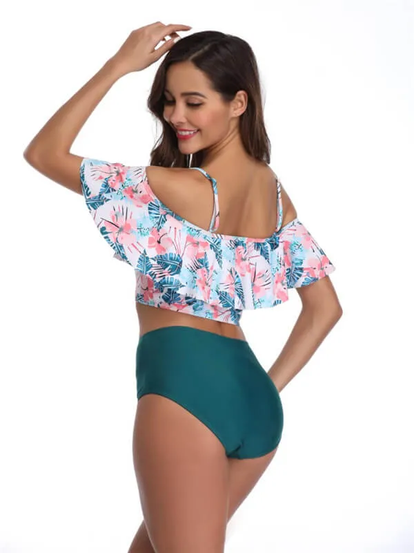 Floral Off Shoulder Spaghetti Strap Tankini