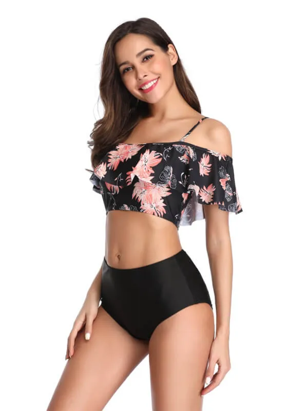 Floral Off Shoulder Spaghetti Strap Tankini